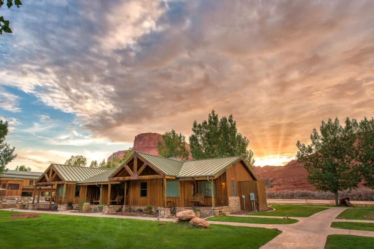 Sunset with cabins and river